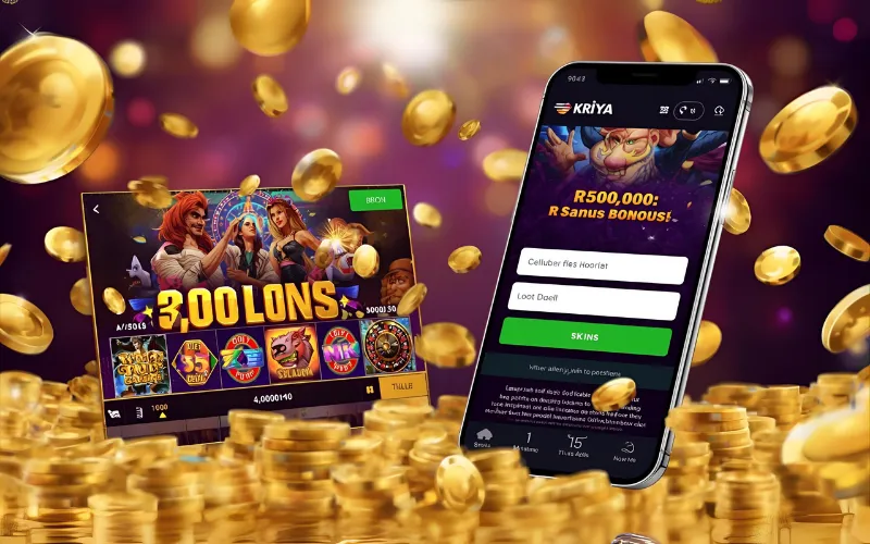 Mobile device displaying Brilliant Casino slots and roulette, Dhaka player celebrating win using kriya login with ৳500,000 bonus.